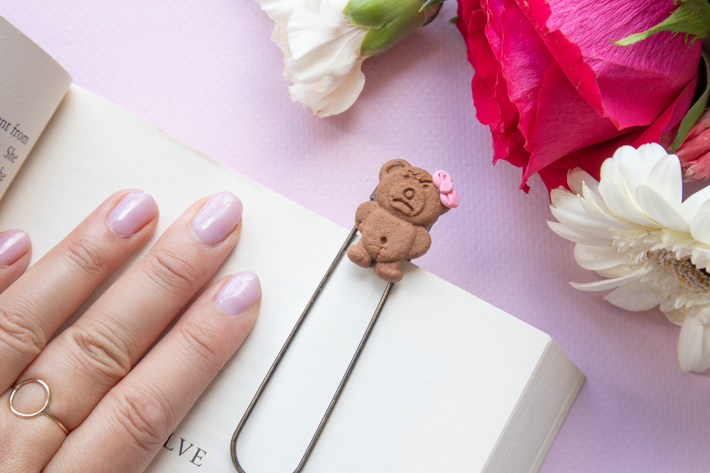 Grumpy Teddy BOOK MARK with Cute Bow