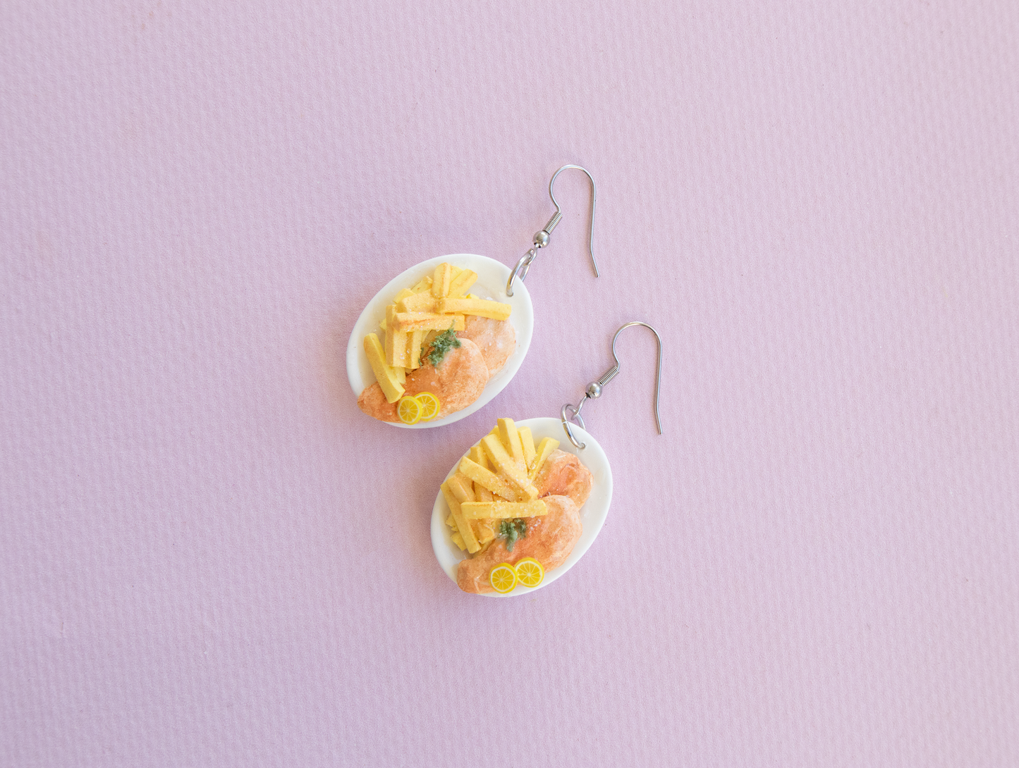 NEW! Fish and Chip Earrings – Handmade Food Jewelry, Polymer Clay Dangle Earrings