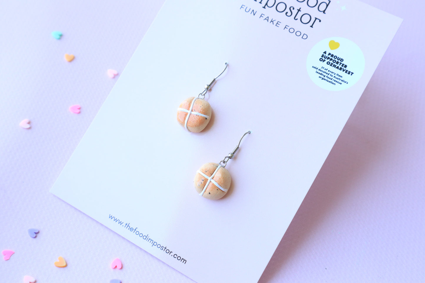NEW!   Realistic HOT CROSS BUN – Handmade Food Jewelry, Polymer Clay Earrings on hooks