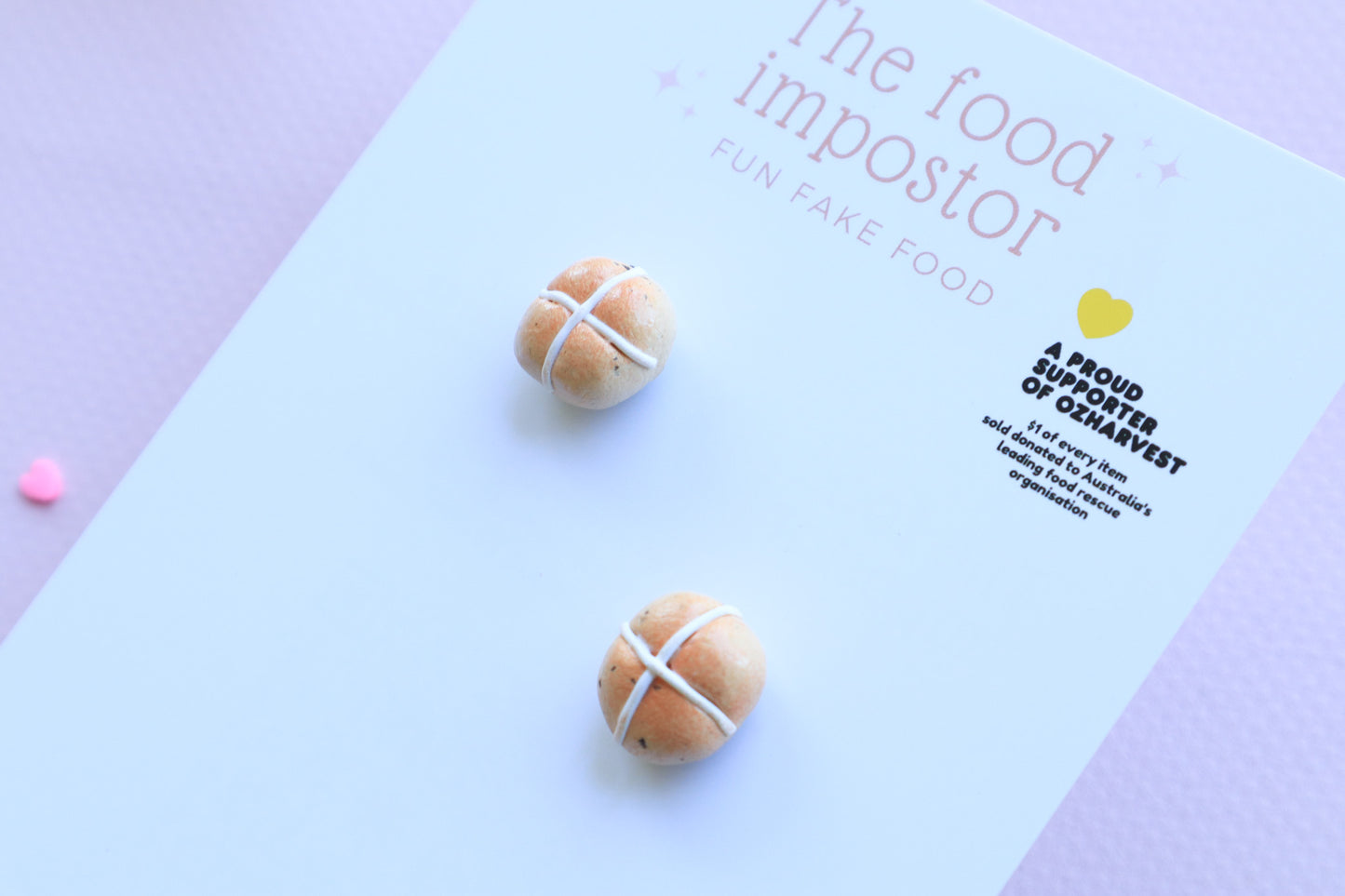 NEW!   Realistic HOT CROSS BUN – Handmade Food Jewelry, Polymer Clay Earrings on hooks