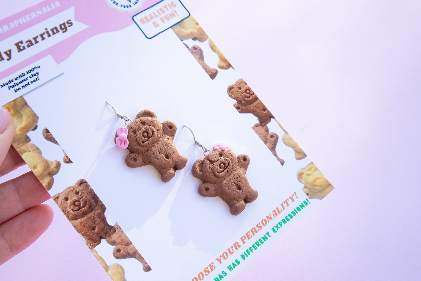 REALISTIC Tiny Teddy Earrings with Pink bows