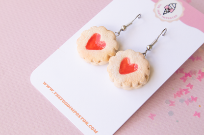 Realistic Jam Drop Valentines Cookie Earrings – Handmade Food Jewelry, Polymer Clay Dangle Earrings