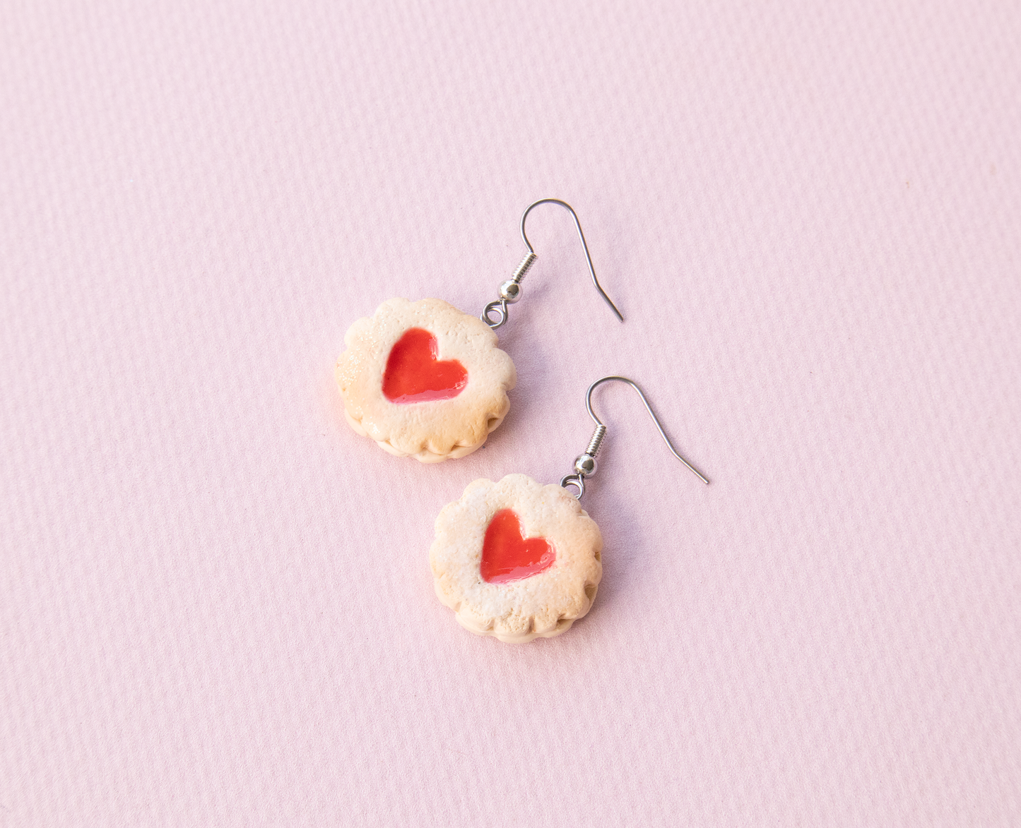 Realistic Jam Drop Valentines Cookie Earrings – Handmade Food Jewelry, Polymer Clay Dangle Earrings