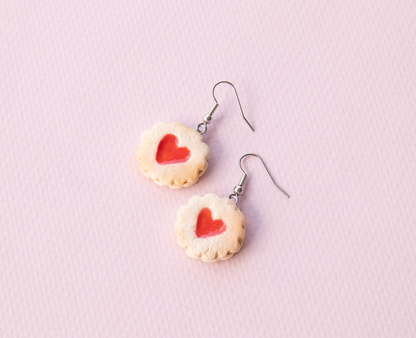 Realistic Jam Drop Valentines Cookie Earrings – Handmade Food Jewelry, Polymer Clay Dangle Earrings