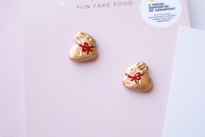 NEW! SUPER CUTE Lindt Bunny Earrings – Handmade Food Jewelry, Polymer Clay STUD Earrings