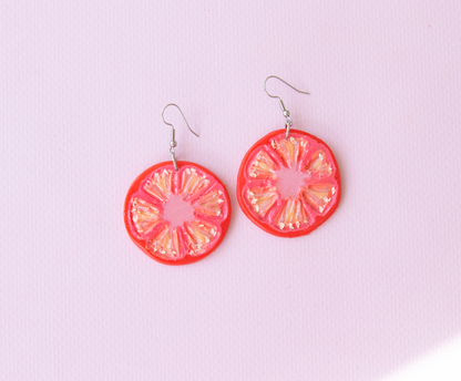 Realistic Mega Tomato Slice Earrings – Handmade Food Jewellery, Polymer Clay Dangles