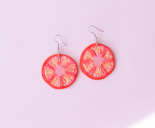 Realistic Mega Tomato Slice Earrings – Handmade Food Jewellery, Polymer Clay Dangles