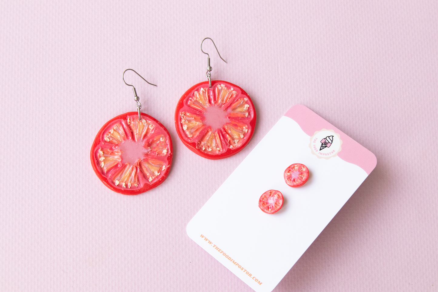 Realistic Mega Tomato Slice Earrings – Handmade Food Jewellery, Polymer Clay Dangles